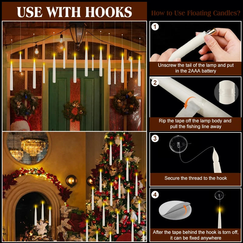 12-240Pcs New 1Battery Operated Flameless Floating Candles with Magic Wand Remote Flicker Hanging Candle Wedding/Home Decoration