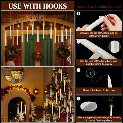 12-240Pcs New 1Battery Operated Flameless Floating Candles with Magic Wand Remote Flicker Hanging Candle Wedding/Home Decoration