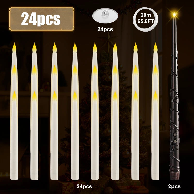 12-240Pcs New 1Battery Operated Flameless Floating Candles with Magic Wand Remote Flicker Hanging Candle Wedding/Home Decoration